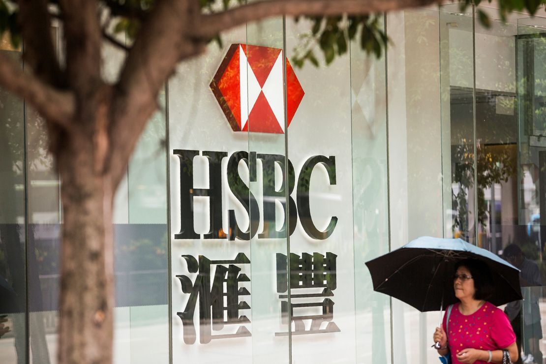 A pedestrian walking past HSBC in Hong Kong in 2017.