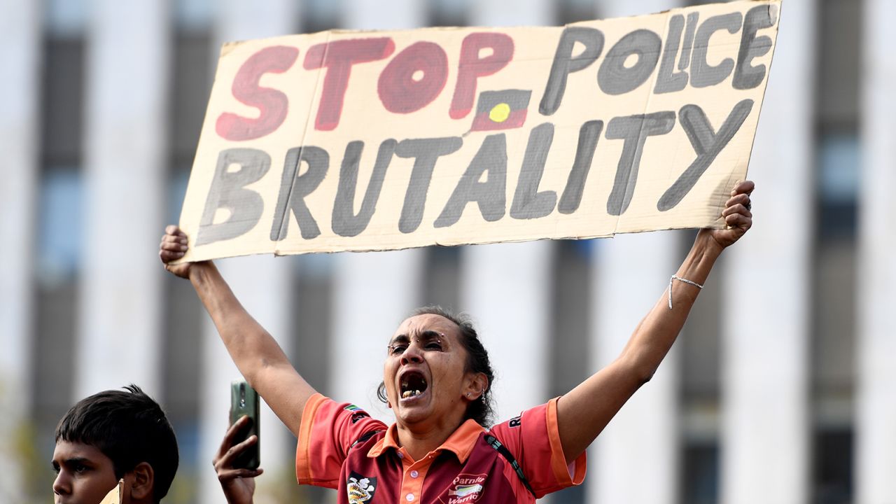 Protesters marching in solidarity with protests in the United States on June 6, 2020 in Adelaide, Australia.