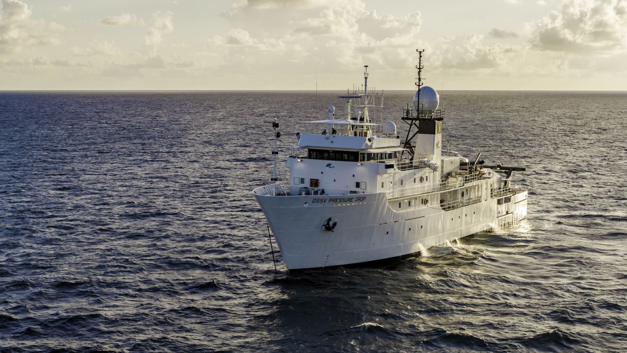 <strong>The mother ship: </strong>The DSSV Pressure Drop serves as the expedition's purpose-built "mother ship" and primary operations platform.