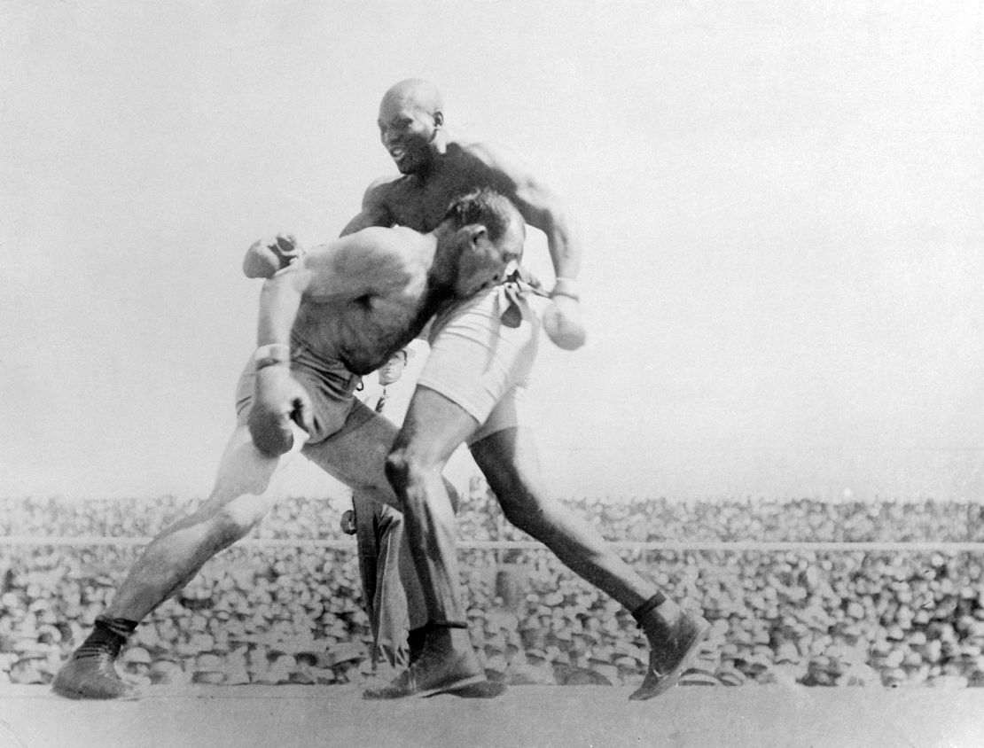 Johnson faces Jeffries in the "Fight of the Century" in 1910.