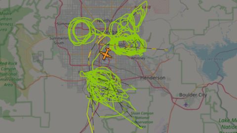 A RC-26B flew this path over Las Vegas on June 2 and 3. Map courtesy of adsbexchange.com.