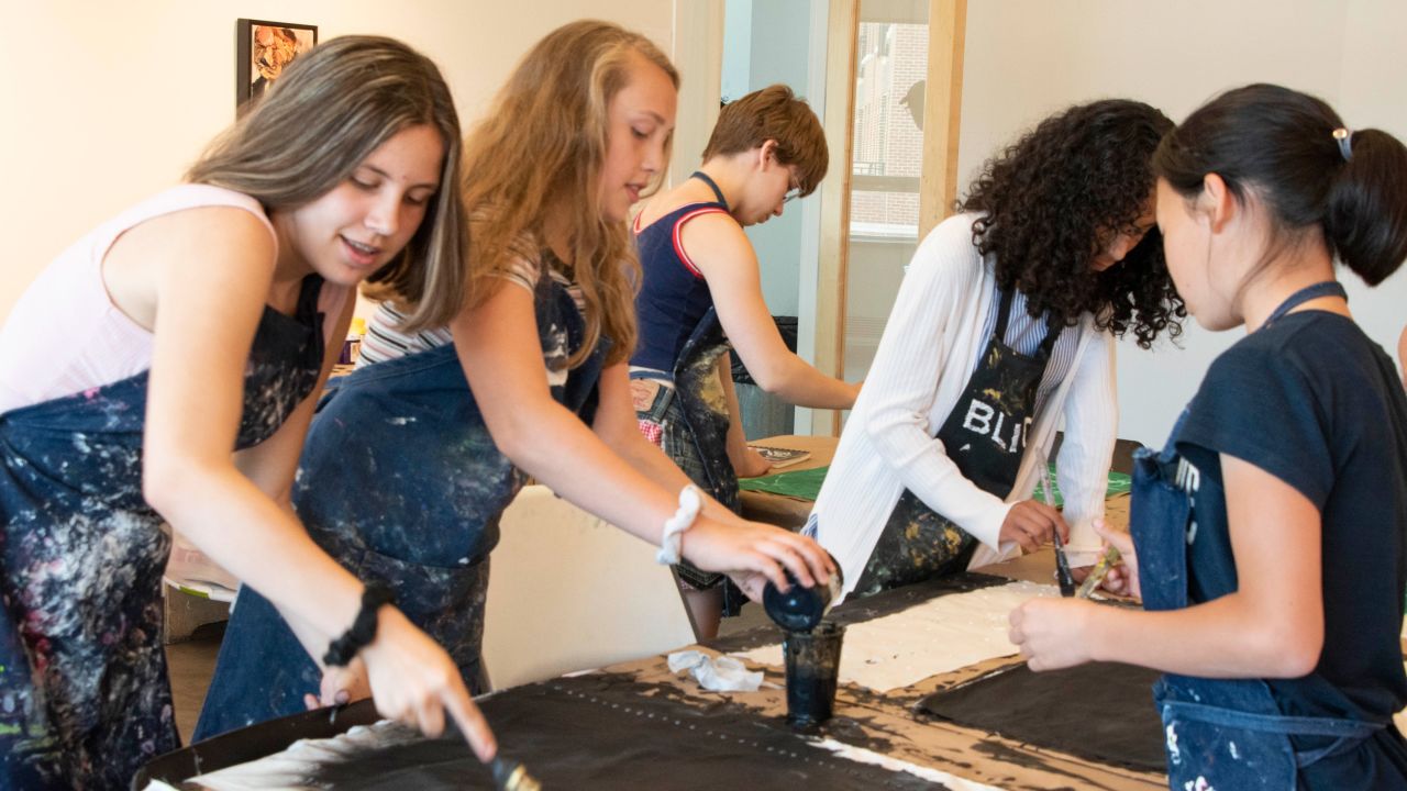 Children painting at Evanston Art Center's summer camp in 2019. 