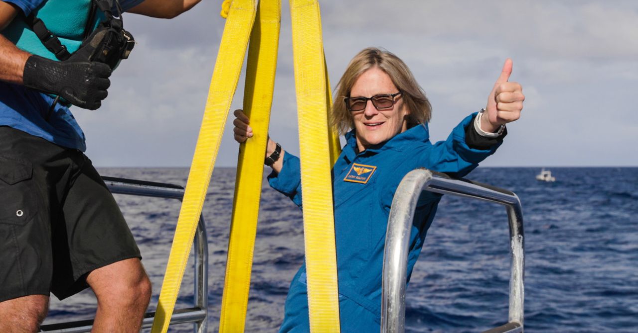 Former NASA astronaut Kathy Sullivan, the first American woman to walk in space, gives a thumbs-up after <a href="https://www.cnn.com/travel/article/astronaut-kathy-sullivan-challenger-deep-dive-scn/index.html" target="_blank">she visited Challenger Deep,</a> the deepest point of the ocean, on Sunday, June 7. She's the first person in the world to visit both outer space and the deepest point on Earth.