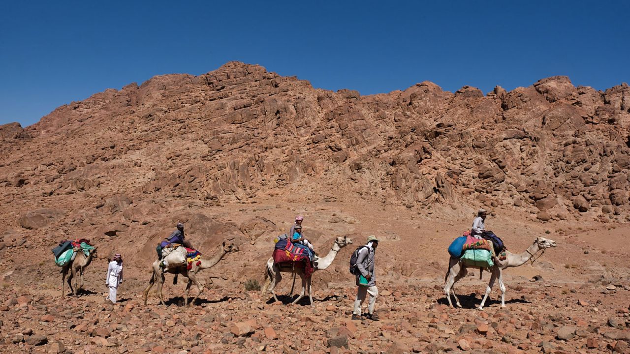 <strong>Trekking Sinai:</strong> Camel trekking around the unique landscape of St. Catherine, a town located just two hours away from Dahab, is another favored Sinai activity.