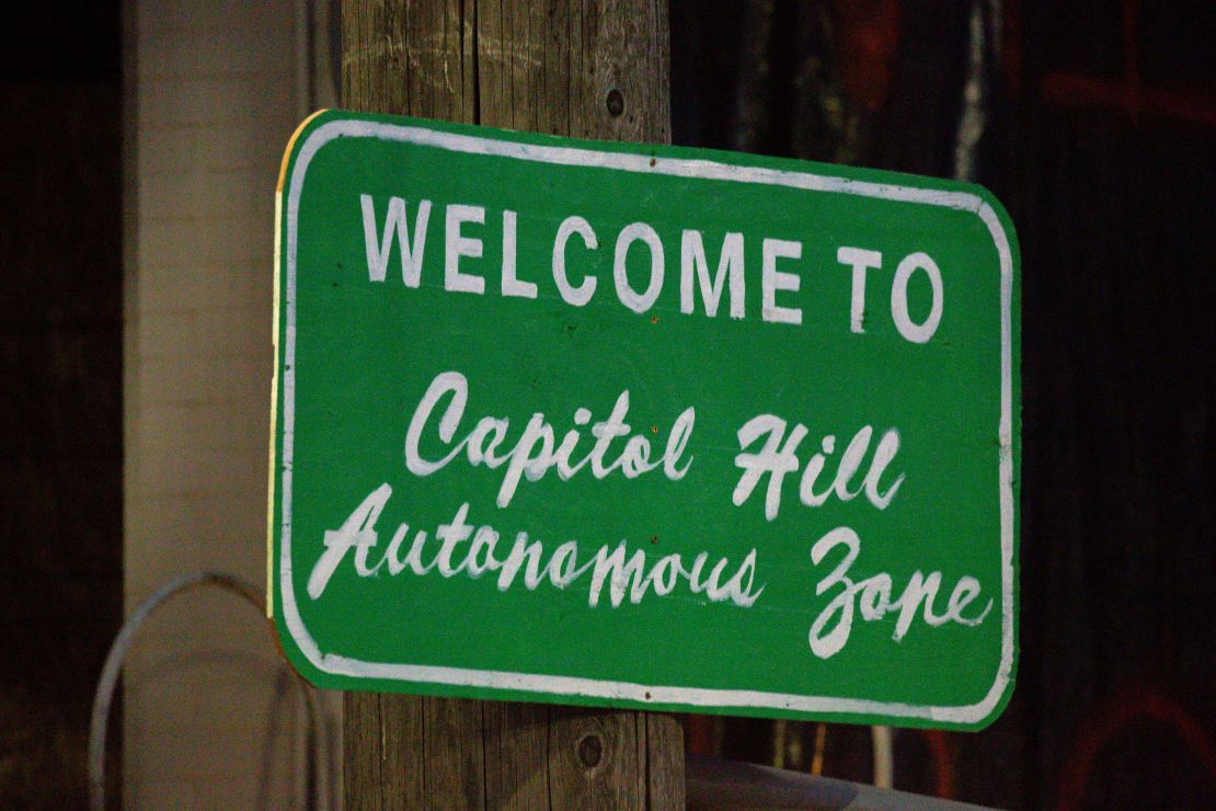 A sign welcomes visitors to the so-called "Capitol Hill Autonomous Zone" on Wednesday.