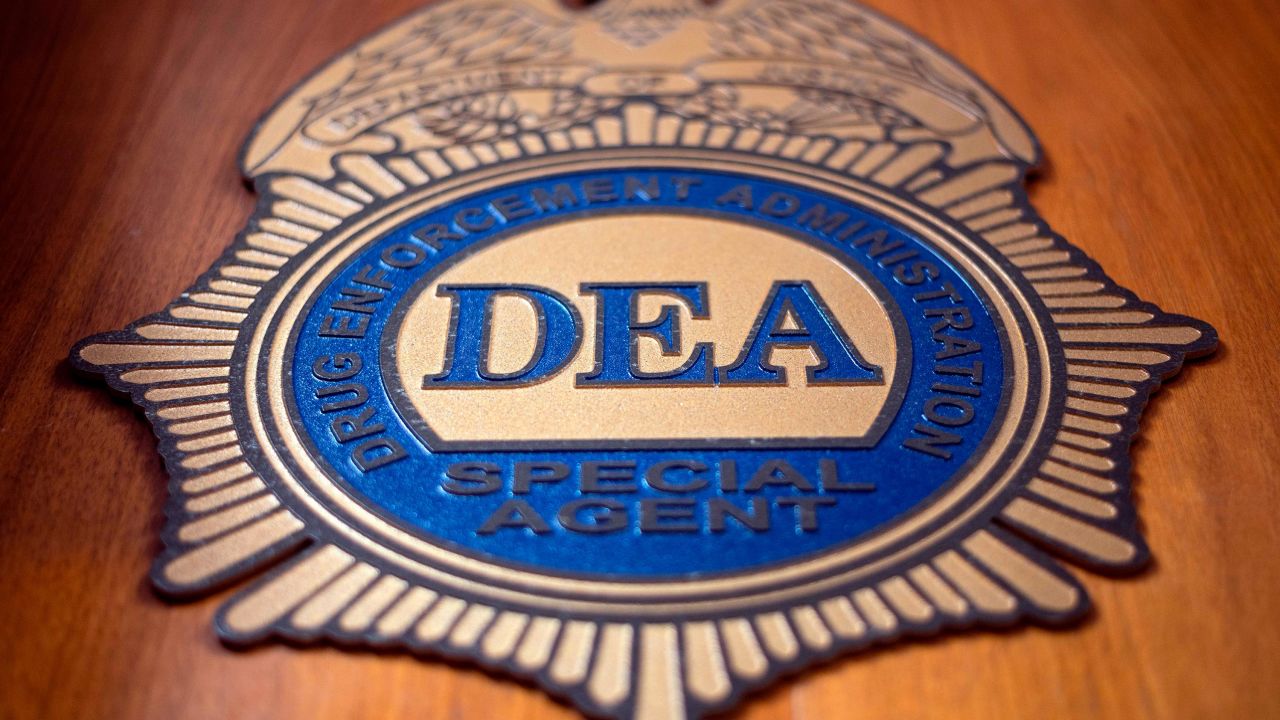 A logo reading DEA Special Agent is pictured in the Office of the US Drug Enforcement Administration (DEA) in May 2019 in New York City. 