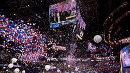 Balloons fall over the crowd as Donald Trump accepts the Republican Party's nomination as presidential candidate, at the end of the Republican National Convention on July 21, 2016 at the Quicken Loans Arena in Cleveland, Ohio. 