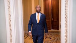 Sen. Tim Scott, R-S.C.,  arrives for the Senate Republicans' lunch in the Capitol on Tuesday, April 24, 2018. 
