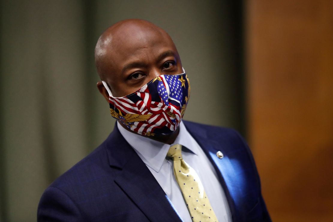 Sen. Tim Scott, a Republican from South Carolina, arrives for a committee hearing in May on new tests to diagnose Covid-19 in Washington.