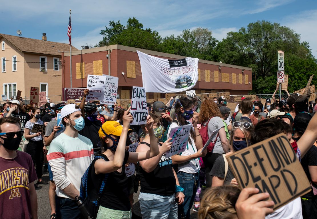 Demonstrators marching to defund the police in June 2020 in Minneapolis, less than a month after George Floyd was killed.