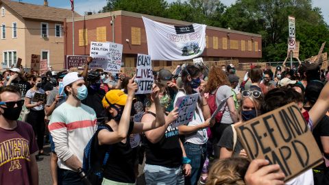 Demonstrators marching to defund the police in June 2020 in Minneapolis, less than a month after George Floyd was killed.