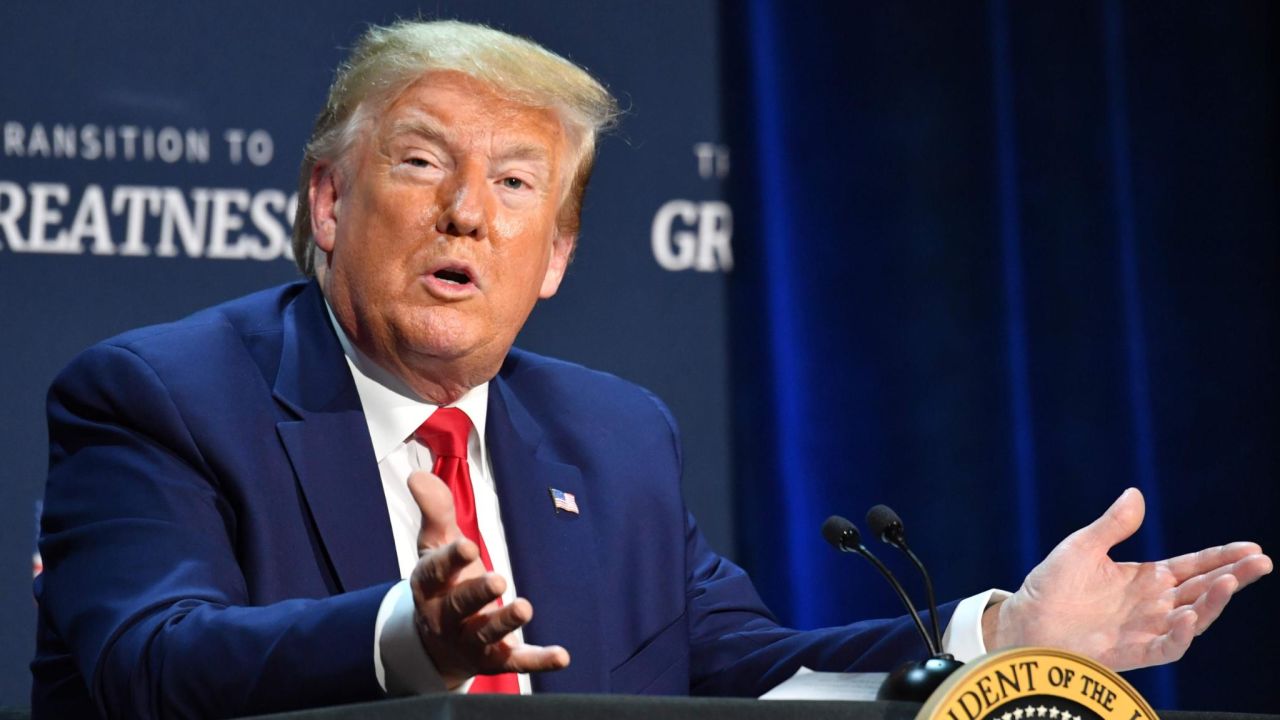 US President Donald Trump gestures as he speaks during a roundtable with faith leaders and small business owners at Gateway Church Dallas Campus in Dallas, Texas, on June 11, 2020. (Photo by Nicholas Kamm / AFP) (Photo by NICHOLAS KAMM/AFP via Getty Images)