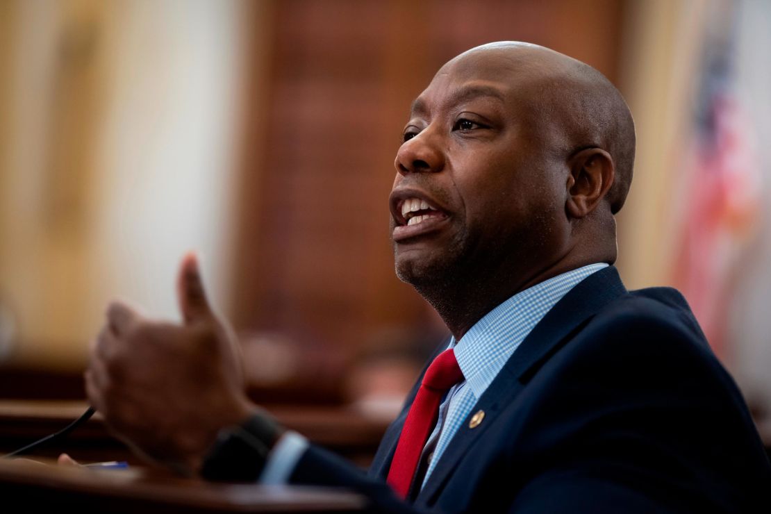 Sen. Tim Scott, a Republican from South Carolina, speaks at an event in Washington, DC, in June 2020.