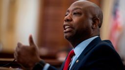 Senator Tim Scott, a Republican from South Carolina, speaks during the Senate Small Business and Entrepreneurship Hearings to examine implementation of Title I of the CARES Act on Capitol Hill in Washington, DC on June 10, 2020. (Photo by Al Drago / various sources / AFP) 