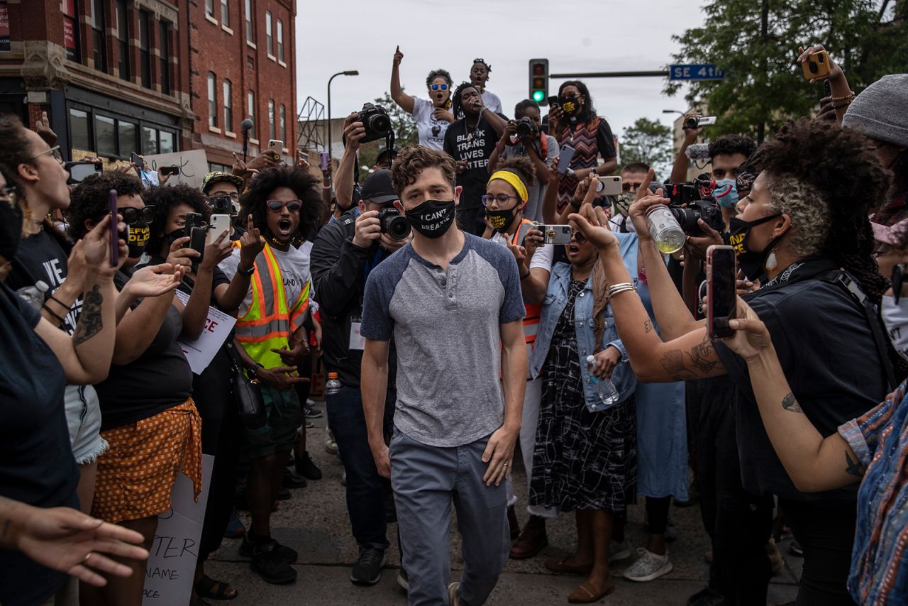 Protesters shout at Minneapolis Mayor Jacob Frey during a Defund the Police march on Saturday, June 6.<a href="https://www.cnn.com/2020/06/07/us/minneapolis-mayor-police-abolition/index.html" target="_blank"> Frey was met with a chorus of boos</a> after telling a group of demonstrators he did not support abolishing the city police department.