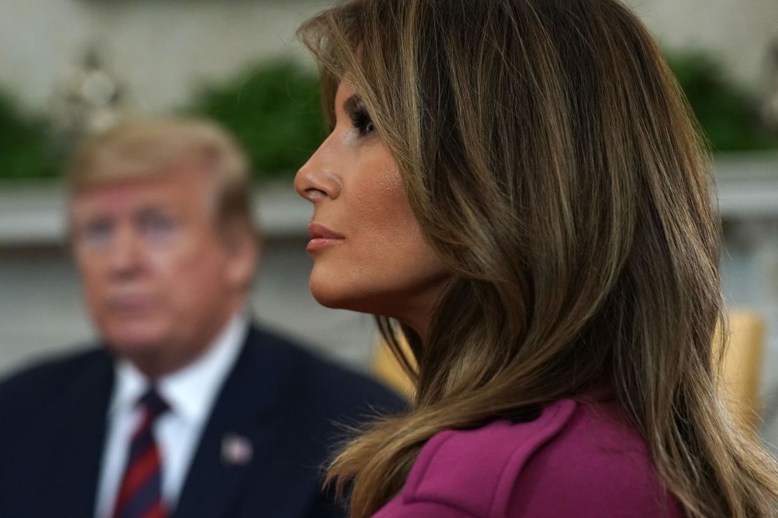 President Donald Trump and first lady Melania Trump in the Oval Office on April 11, 2019. 