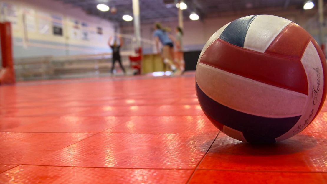 A volleyball at the A5 club north of Atlanta, where trips and games have been canceled.