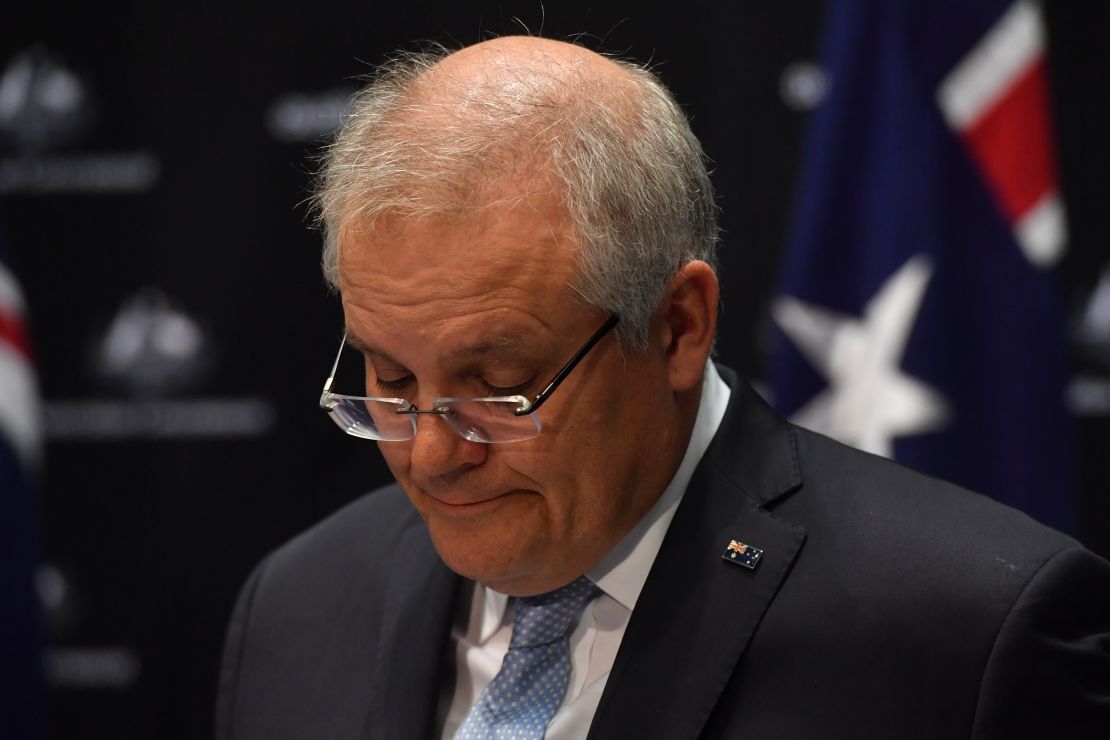 Prime Minister Scott Morrison during a news conference in the Main Committee Room at Parliament House on June 12 in Canberra.
