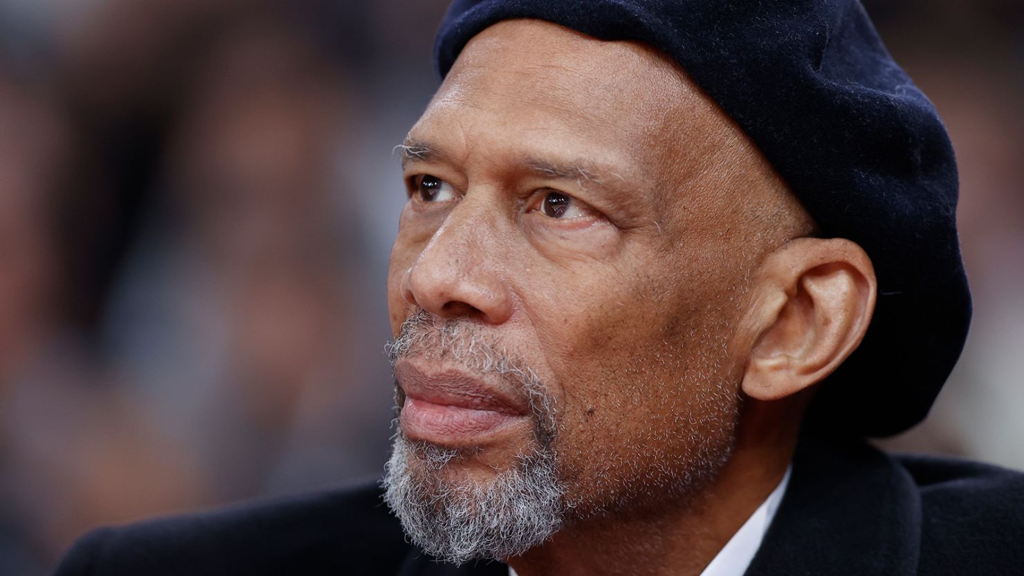 PARIS, FRANCE - JANUARY 24: A close up shot of NBA Legend, Kareem Abdul-Jabbar during the Milwaukee Bucks game against the Charlotte Hornets as part of NBA Paris Games 2020 on January 24, 2020 in Paris, France at the AccorHotels Arena. NOTE TO USER: User expressly acknowledges and agrees that, by downloading and/or using this Photograph, user is consenting to the terms and conditions of the Getty Images License Agreement. Mandatory Copyright Notice: Copyright 2020 NBAE (Photo by Catherine Steenkeste/NBAE via Getty Images)