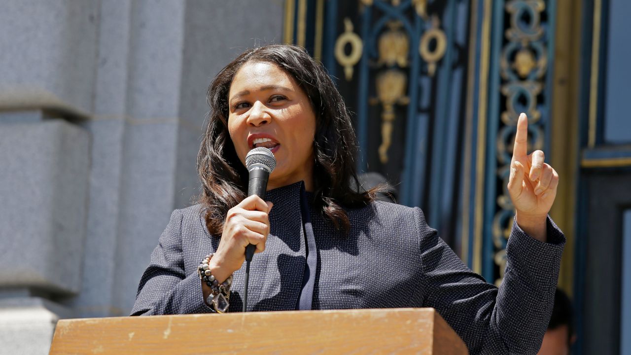 San Francisco Mayor London Breed speaks to a group protesting police racism outside City Hall on June 1. San Francisco police will stop responding to non-violent calls activities as part of a reform plan announced June 11.
