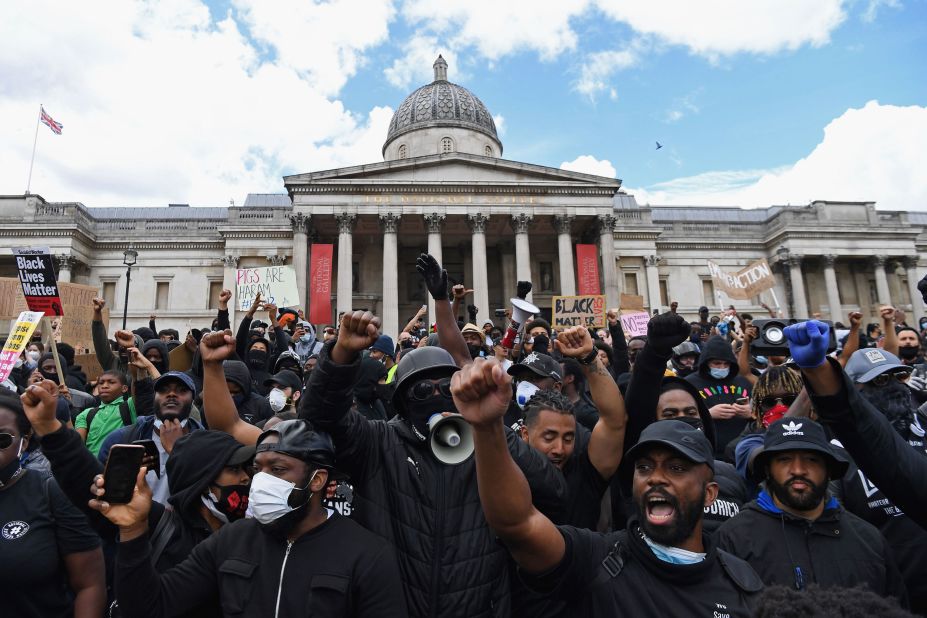 Black Lives Matter supporters gather in Trafalgar Square in central London on June 13.