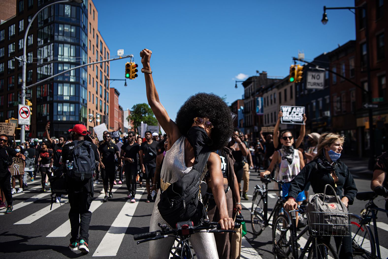 Demonstrators in New York make their way through Brooklyn on June 13.