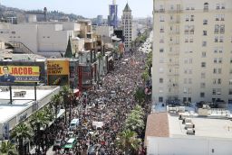 Protesters crowd Hollywood Boulevard during the All Black Lives Matter solidarity march, on June 14, 2020 in Los Angeles, California. 