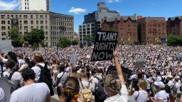 Thousands rallied outside Brooklyn Museum in New York to support trans rights on Sunday, June 14, 2020.