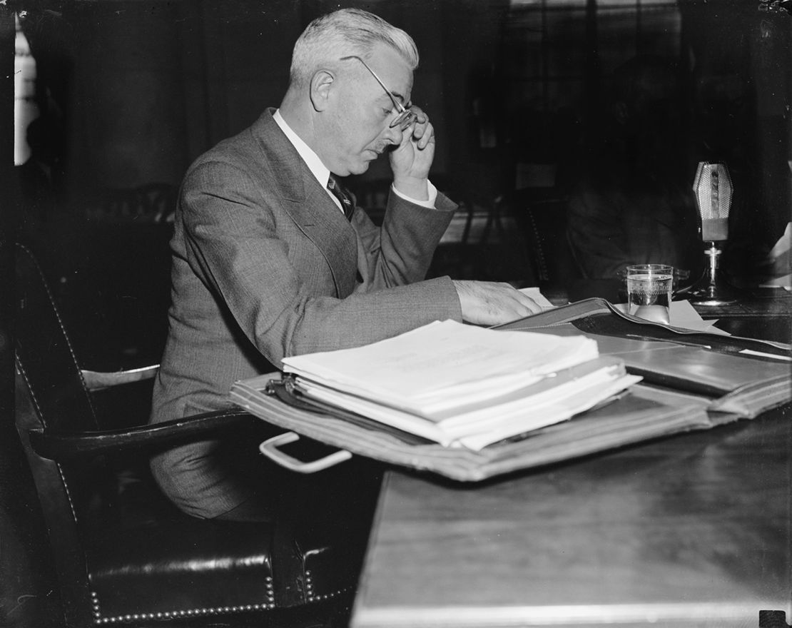 US Surgeon General Thomas Parran testifies before Congress in 1938. 