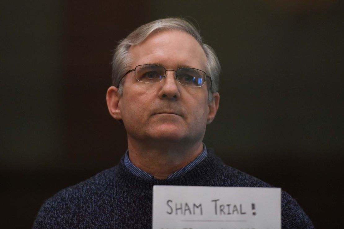 Paul Whelan, photographed inside a defendants' cage as he waited to hear his verdict in Moscow on June 15, 2020.