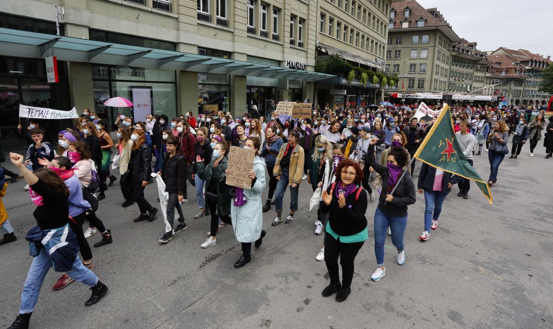 Swiss women are pressing for action on the gender pay gap and violence against women.