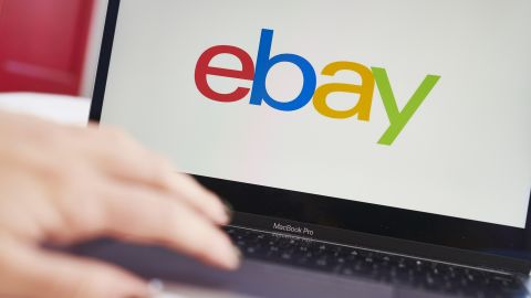 The logo for eBay Inc. displayed on a laptop. 
