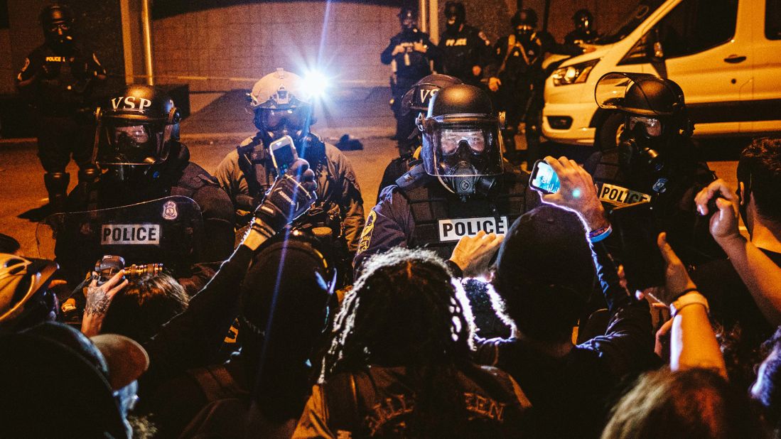 Protesters surround the police headquarters in Richmond, Virginia, on June 14.