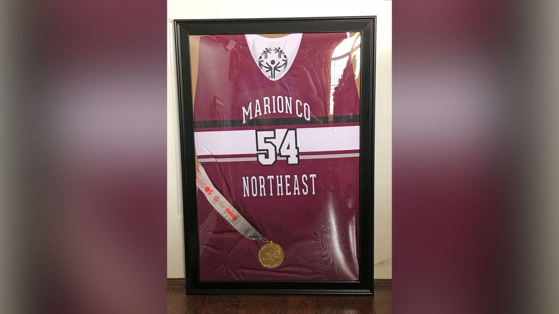 The Marion County Northeast Special Olympics retired Andre's basketball jersey number ― No. 54― and sent it to his family. (Courtesy of the Guest family.)