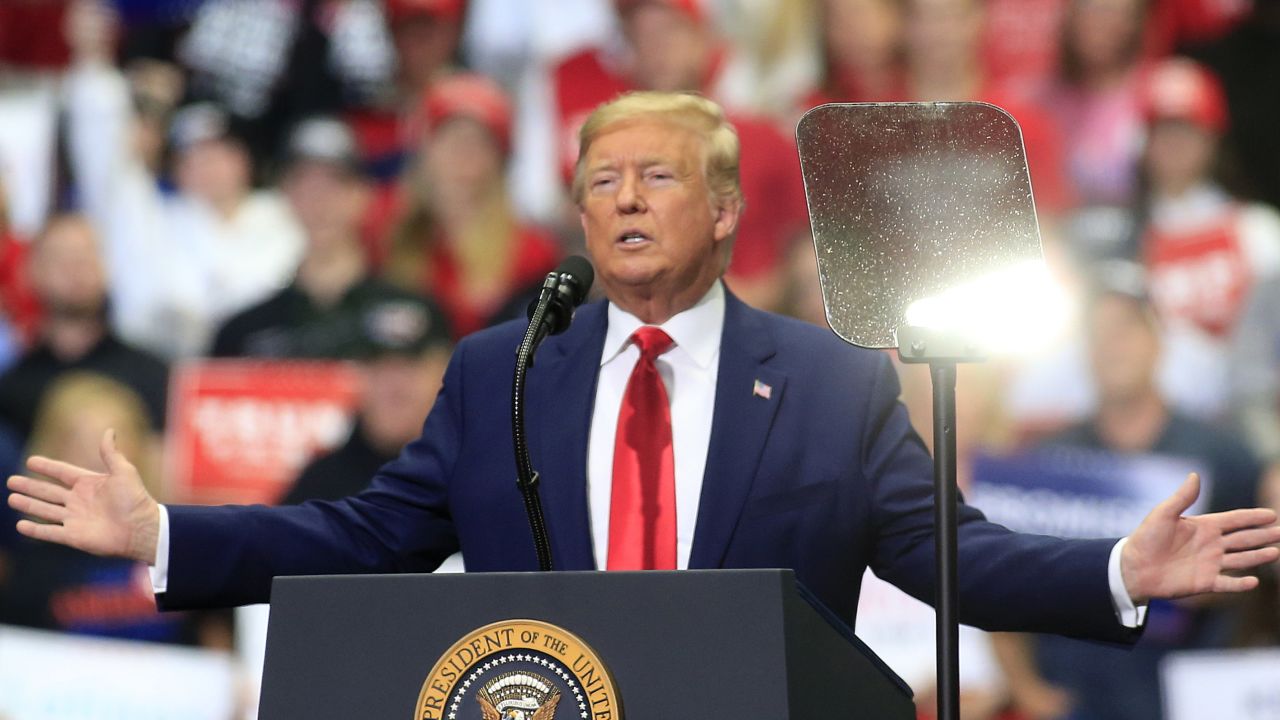 CHARLOTTE, NC - MARCH 2: U.S. President Donald Trump speaks to supporters during a rally on March 2, 2020 in Charlotte, North Carolina. Trump was campaigning ahead of Super Tuesday. (Photo by Brian Blanco/Getty Images)