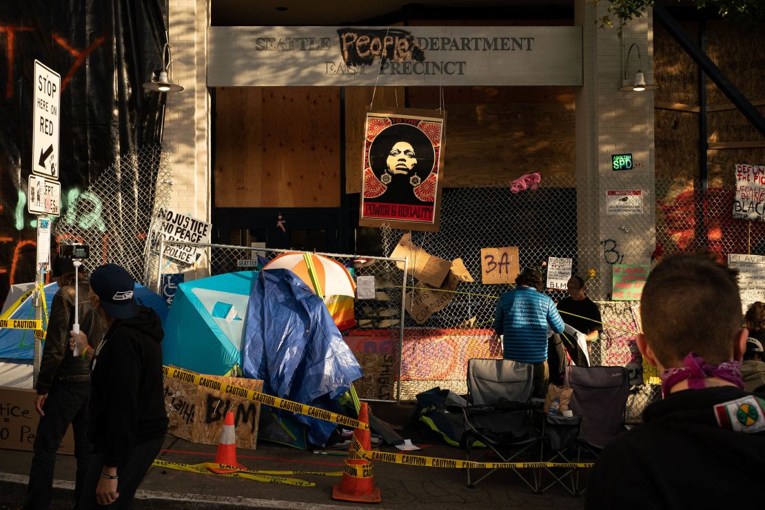 The East Precinct has been spray painted and decorated by protesters after personnel left.