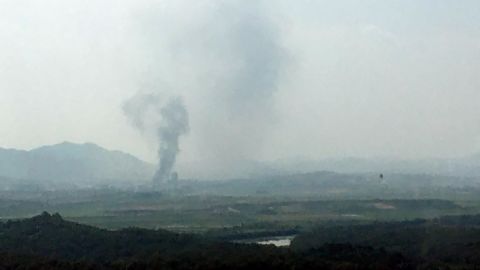 Smoke rises from Kaesong in this picture taken from Paju, South Korea.