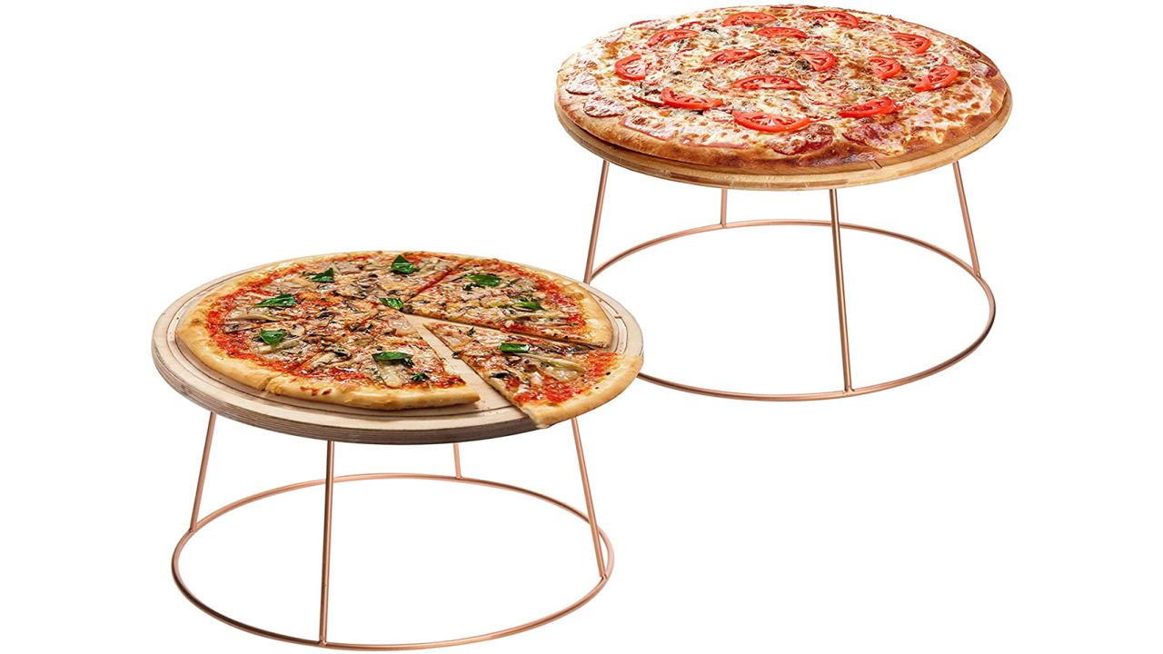 MyGift Rose Gold Metal Pizza Pan Display Stands, Set of 2 