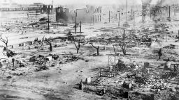 The aftermath of the Tulsa Race Massacre, during which mobs of white residents attacked black residents and businesses of the Greenwood District in Tulsa, Oklahoma, US, June 1921. 