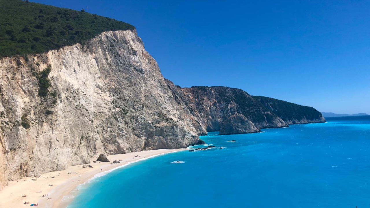 Porto Katsiki on the island of Lefkas is still relatively empty for the time of year. 
