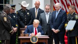 US President Donald Trump signs an Executive Order on Safe Policing for Safe Communities, in the Rose Garden of the White House in Washington, DC, June 16, 2020. 