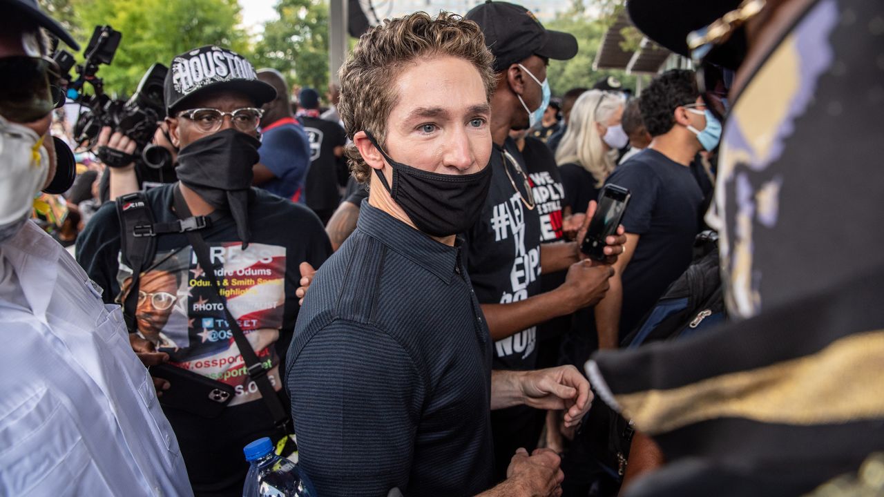Pastor Joel Osteen joins a march in honor of George Floyd on June 2, 2020, in Houston, Texas.