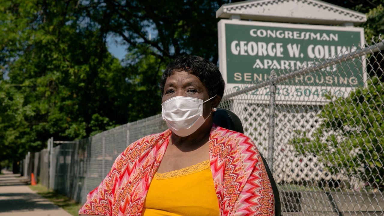 Davetta Brooks lives in a building for low-income seniors on Chicago's Near West Side. Residents are not wearing masks or gloves to guard against the coronavirus, she said: "They're touching everything on the elevator, in the laundry room. And anybody and everybody's relatives and friends are coming in and out with no scrutiny." 