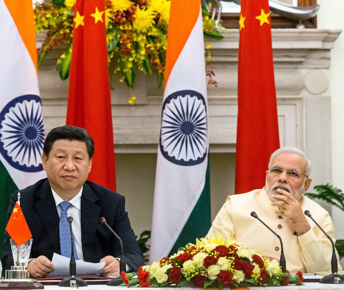 Chinese President Xi Jinping and Indian Prime Minister Modi seen together during a meeting in September 2014. 