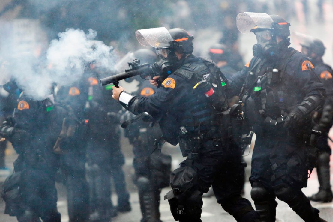 Washington State Police uses tear gas to disperse a crowd during a demonstration protesting the death of George Floyd on May 30.