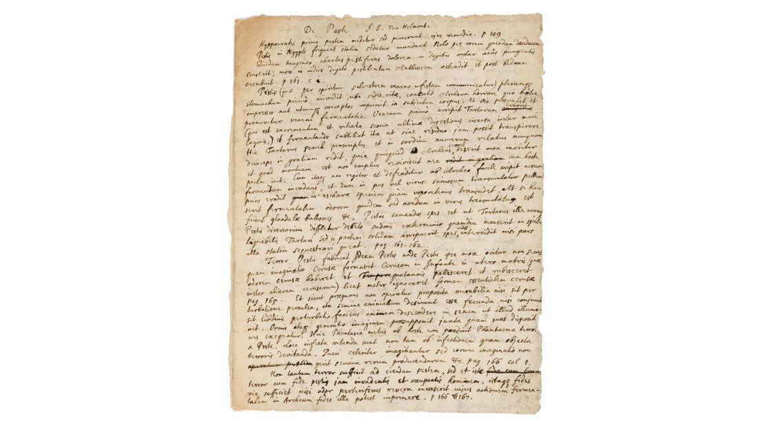 A page from Newton's manuscript details his ruminations on the potential plague treatment.