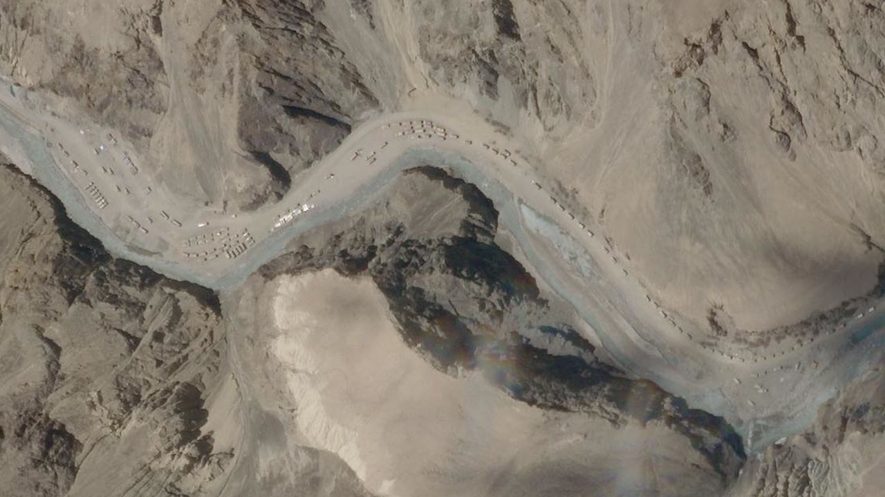 CNN has obtained satellite images from Planet Labs, Inc. that show two groups of buildings and trucks in the Galwan Valley-area.