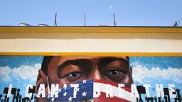 HOUSTON, TEXAS - JUNE 10: A mural dedicated to George Floyd, painted by @reginaldadams, is displayed on a wall of the Breakfast Klub in midtown, near where Floyd grew up and later mentored young men in Houston's Third Ward, on June 10, 2020 in Houston, Texas. George Floyd died on May 25th when he was in Minneapolis police custody, sparking nationwide protests. A white police officer, Derek Chauvin, has been charged with second-degree murder, with the three other officers involved facing other charges. (Photo by Mario Tama/Getty Images)