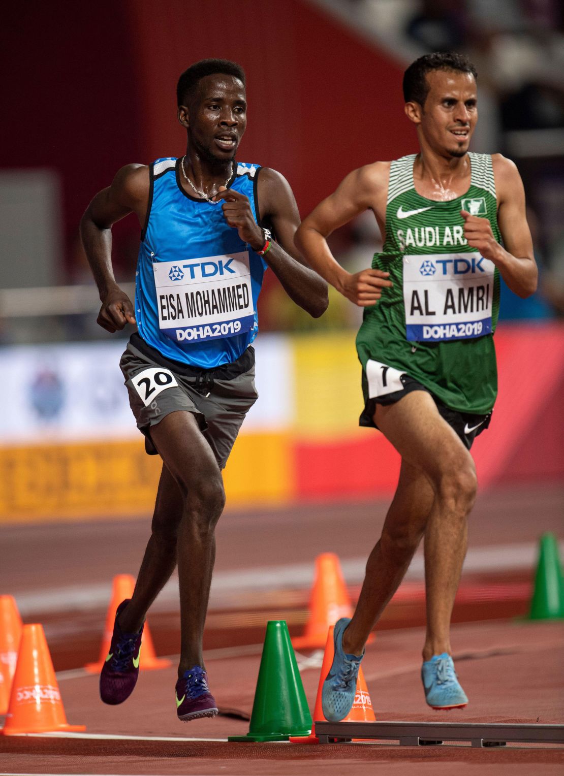 Mohammed competes in the 5000m heats of the World Athletics Championships in Doha