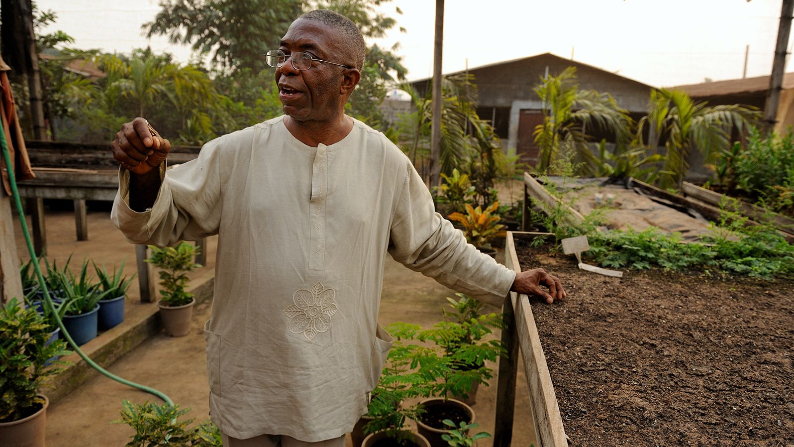 Father Godfrey Nzamujo, Founder and Director of Songhai, on his zero waste farm in Benin.
